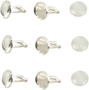 12Sets/24pcs Mens Cufflinks Cuff Links Button Cabochon Blank Trays Frame with Clear Glass Dome for DIY Craft
