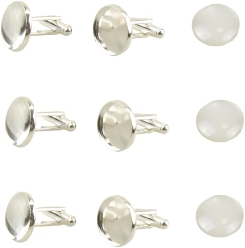 12Sets/24pcs Mens Cufflinks Cuff Links Button Cabochon Blank Trays Frame with Clear Glass Dome for DIY Craft