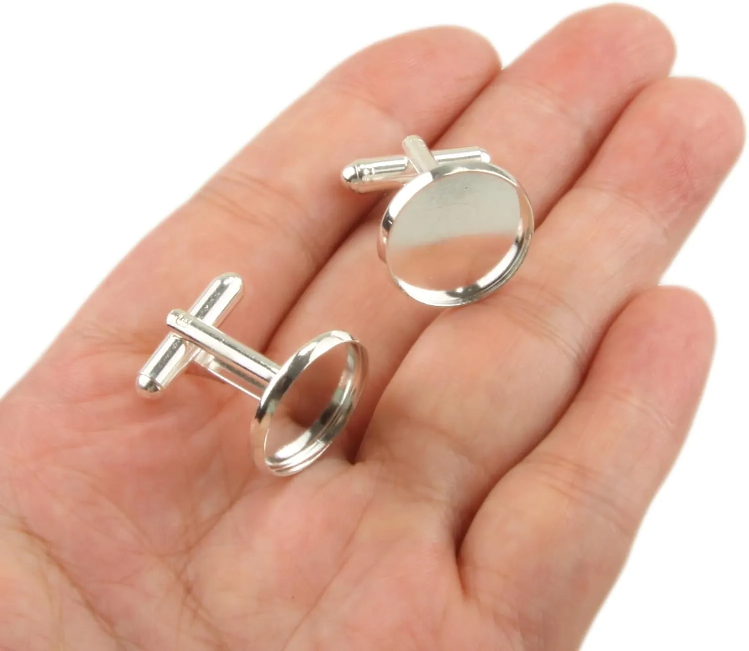 12Sets/24pcs Mens Cufflinks Cuff Links Button Cabochon Blank Trays Frame with Clear Glass Dome for DIY Craft