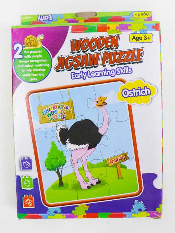 2 in 1 Wooden Jigsaw Puzzle Ostrich   Potatoes