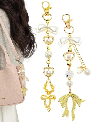 2 PCS Bow Keychain Aesthetic Y2K Keychain Accessories for Key Cute Bow Keyring for Handbag Backpack Purse Charms Keys Bags Women Gifts