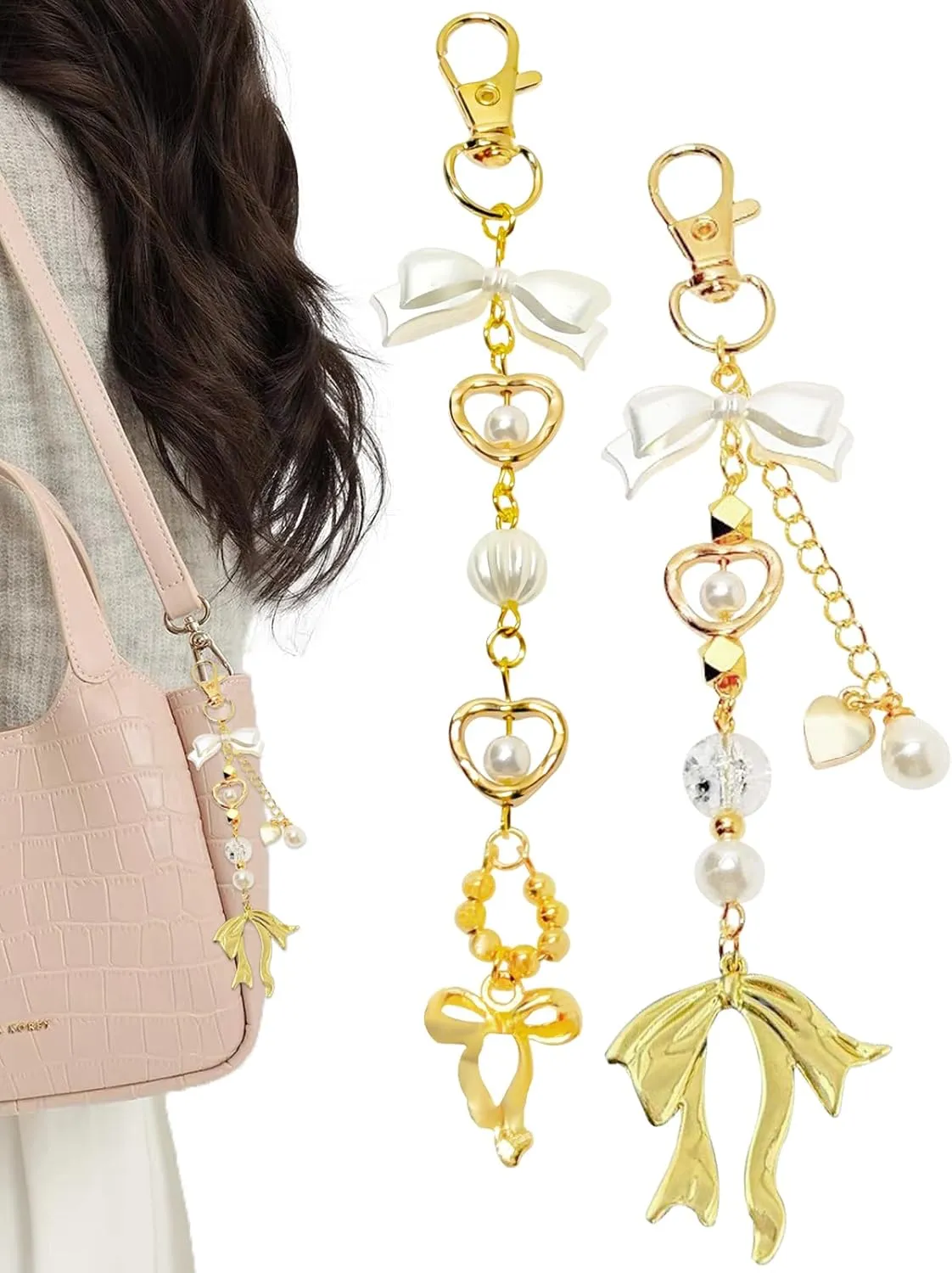 2 PCS Bow Keychain Aesthetic Y2K Keychain Accessories for Key Cute Bow Keyring for Handbag Backpack Purse Charms Keys Bags Women Gifts