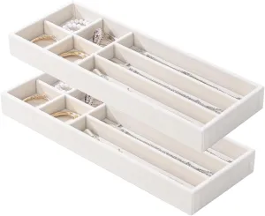 2Pcs Desk Drawer Storage Tray, Nightstand Organizer Tray, Necklace Bracelet Ring Earring Jewelry Display Tray, Grid Table Organizer Holder Tray for Sunglass, Phone, Watch, Perfume (7 grid)/Beige