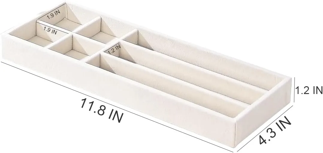 2Pcs Desk Drawer Storage Tray, Nightstand Organizer Tray, Necklace Bracelet Ring Earring Jewelry Display Tray, Grid Table Organizer Holder Tray for Sunglass, Phone, Watch, Perfume (7 grid)/Beige