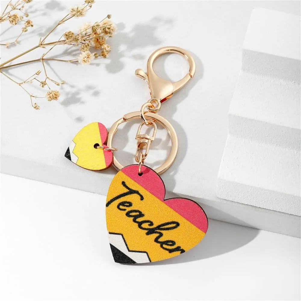 2Pcs Pencil Book Red Fruit Keychains Appreciation Gifts for Women Teachers Thank You Gift