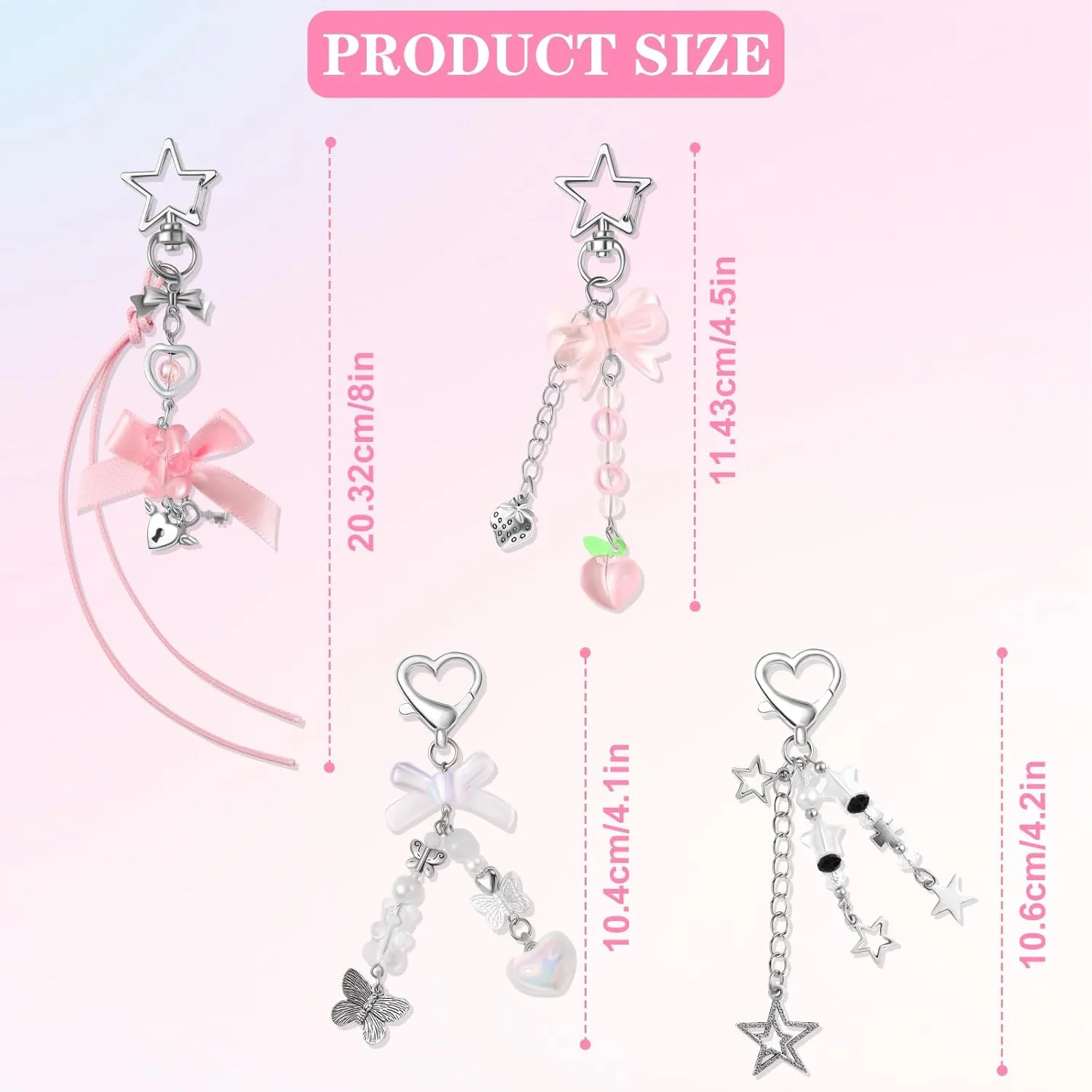 4 PCS Y2K Keychain Cute Keychain Accessories Y2K Phone Charms With Tether Tab Aesthetic Keychains
