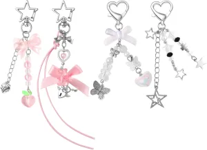 4 PCS Y2K Keychain Cute Keychain Accessories Y2K Phone Charms With Tether Tab Aesthetic Keychains