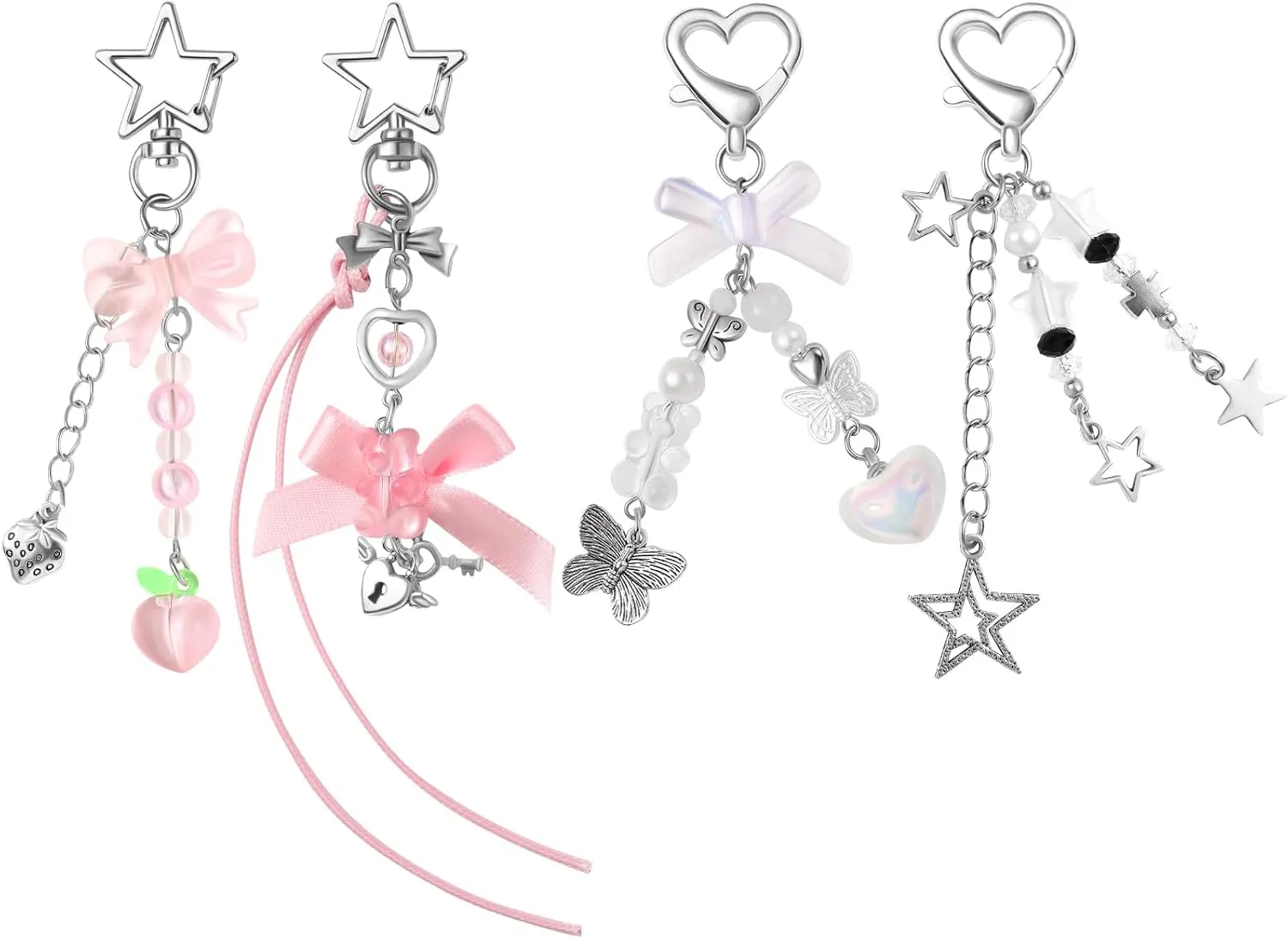 4 PCS Y2K Keychain Cute Keychain Accessories Y2K Phone Charms With Tether Tab Aesthetic Keychains
