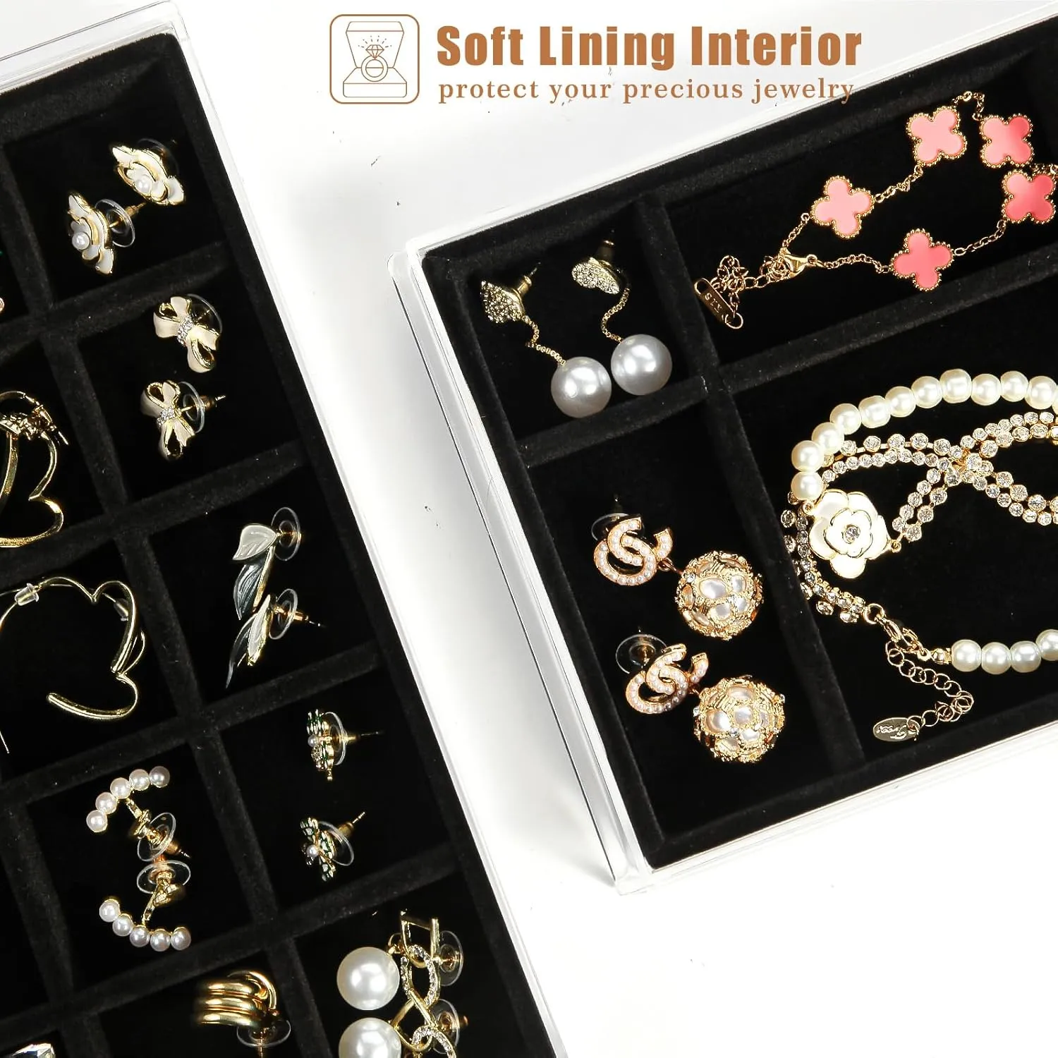5 Drawers Clear Jewelry Box for Women and Girls, Acrylic Earring Holder Organizer Ring Holder Display Storage, Black
