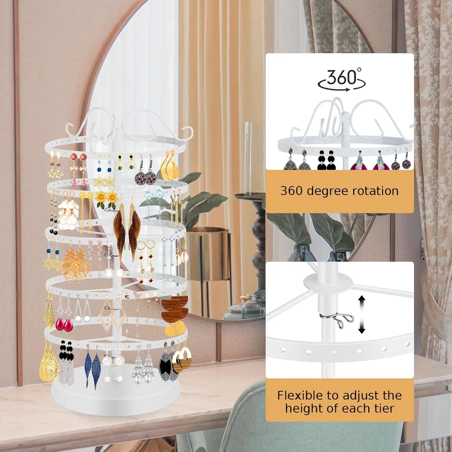 5 Tiers 360 Rotating Earring Holder Organizer Stand,220 Holes Stud Earring Organizers and StorageJewelry Organizers and Storage,Earring Tree Organizer for Women