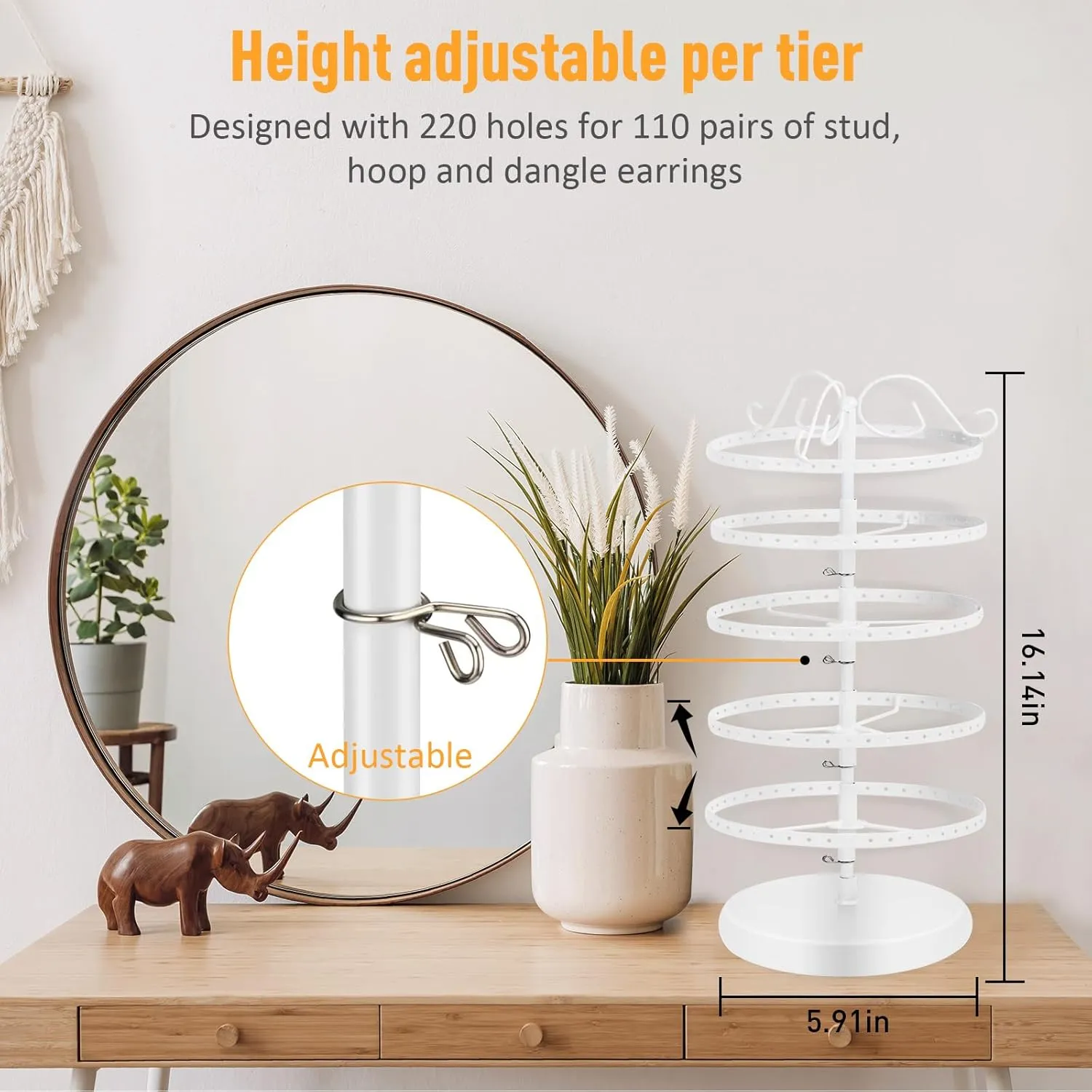 5 Tiers 360 Rotating Earring Holder Organizer Stand,220 Holes Stud Earring Organizers and StorageJewelry Organizers and Storage,Earring Tree Organizer for Women