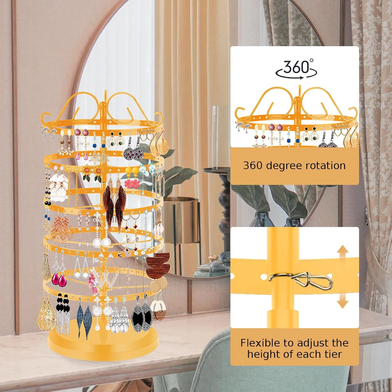 5 Tiers 360 Rotating Earring Holder Organizer Stand,220 Holes Stud Earring Organizers and StorageJewelry Organizers and Storage,Earring Tree Organizer for Women