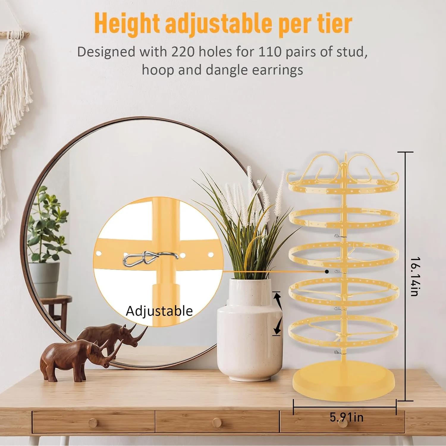 5 Tiers 360 Rotating Earring Holder Organizer Stand,220 Holes Stud Earring Organizers and StorageJewelry Organizers and Storage,Earring Tree Organizer for Women