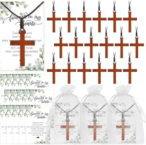 50 Sets Christian Gift Wooden Cross Necklace Bulk for Men Women Wood Cross Pendant Necklace with Prayer Cards Organza Bags for Family Friends Baptismal Church Gift Religious Bible Verse Party Favor