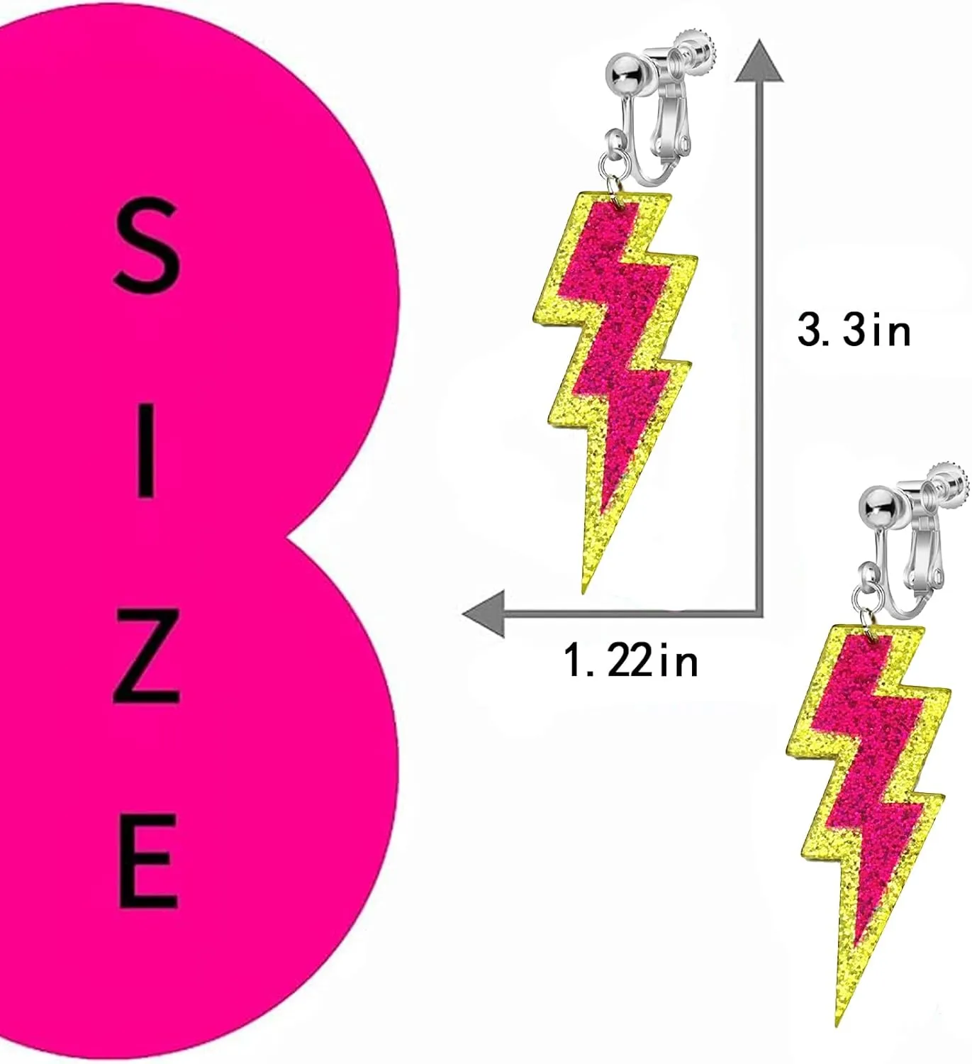 70s 80s Neon Clip On Earrings for Women, Non-Piercing, Colorful Lightning Acrylic Retro Geometric Thunder Flash Drop Earrings for 80s Outfit Glow Party Accessories