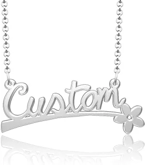 925 Sterling Silver Personalized Name Plate Customize Flower Pendant Lindsay Name Necklace