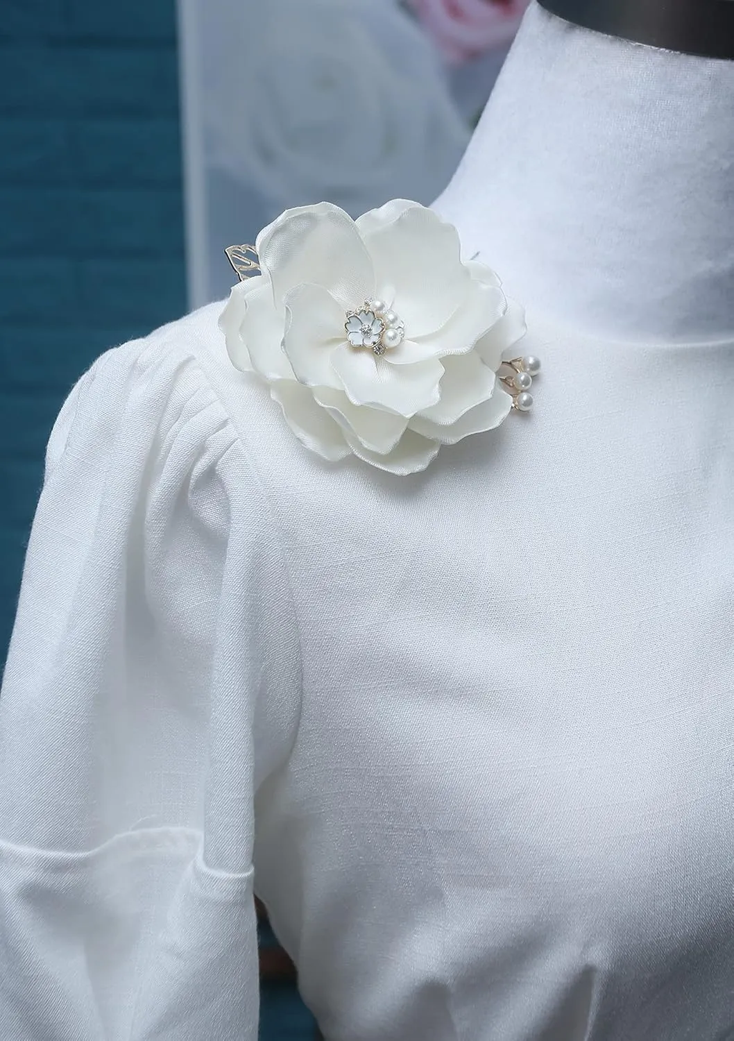 About 9 CM Fabric Flower Brooch Pin By NhanDo Handmade  Floral Brooch Pin, Handmade Gift Ideas, Gift for her, Gift For Mom, Bridesmaid gift, valentines day gifts (Cream White Silk)