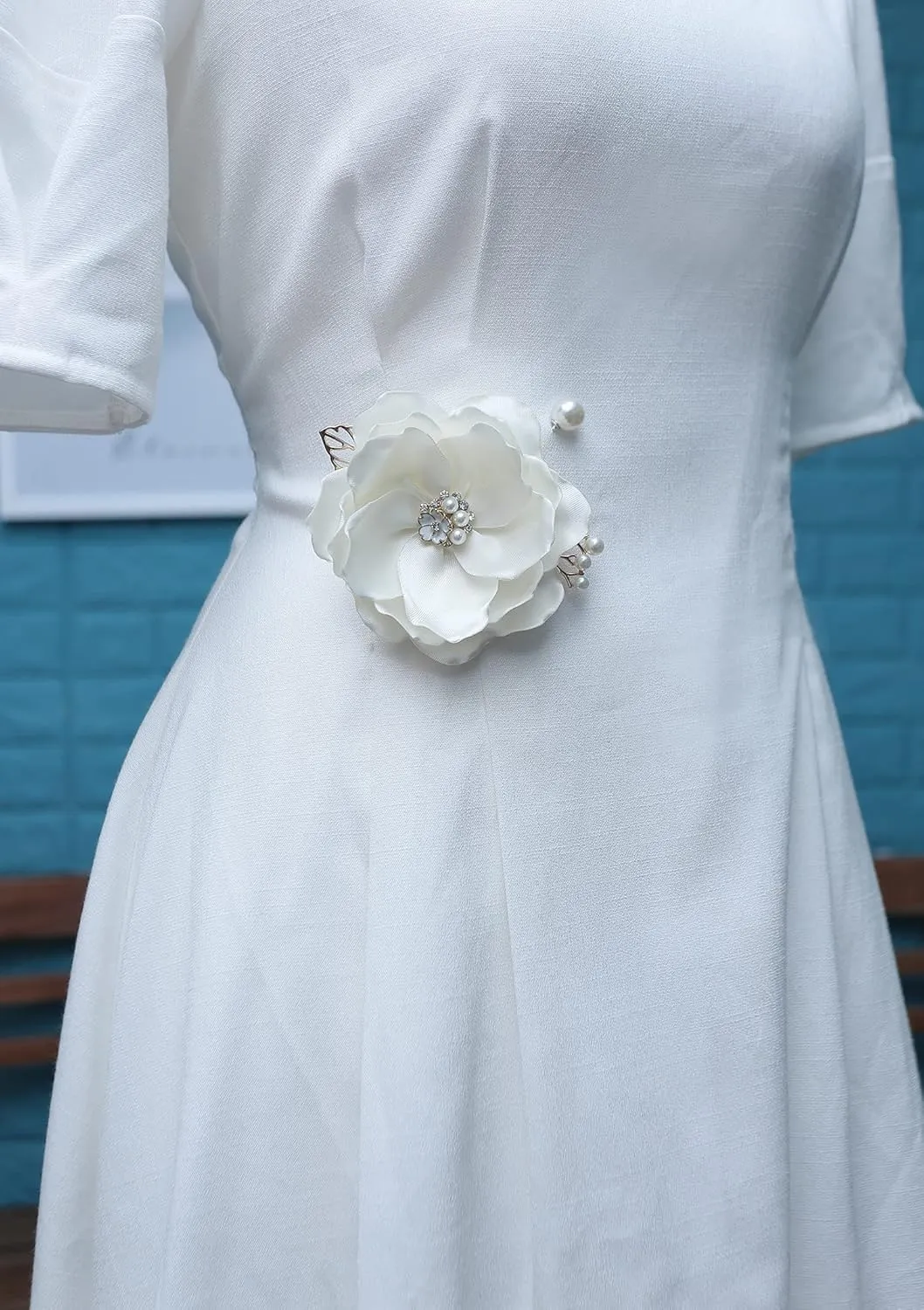About 9 CM Fabric Flower Brooch Pin By NhanDo Handmade  Floral Brooch Pin, Handmade Gift Ideas, Gift for her, Gift For Mom, Bridesmaid gift, valentines day gifts (Cream White Silk)