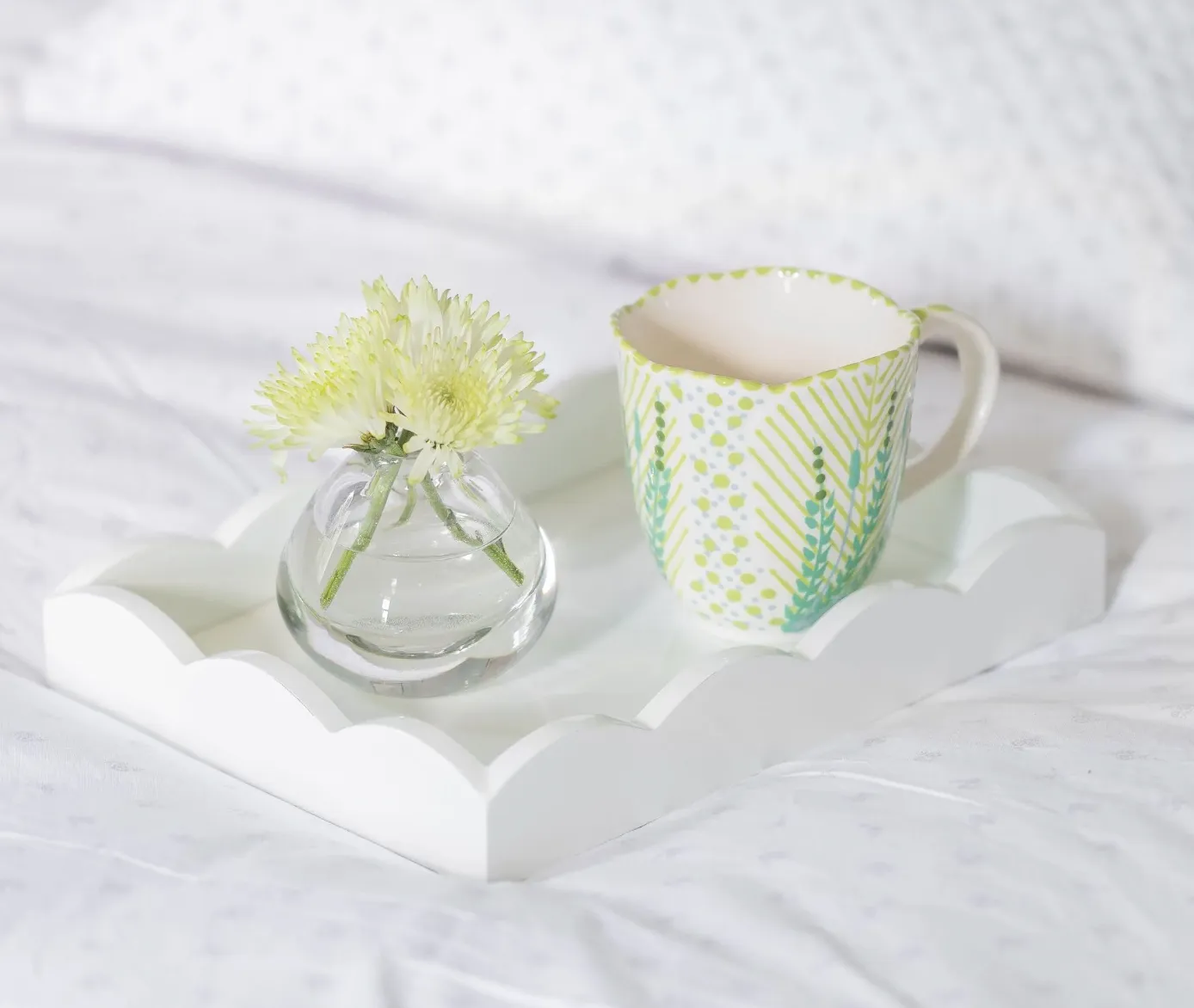 Addison Ross Small Scallop Lacquered Tray – White – 11" x 8"