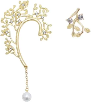 Alloy Leaves Women Ear Cuff Vintage Baroque Exaggerated Beads Clip Earrings Handmade Party Jewelry Gifts Female (Color : A)
