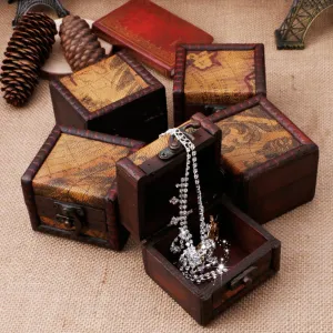 Amrka Vintage Wooden Map Storage Box Case Jewellery Cufflinks Chest Small Gift