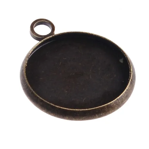 Antique Bronze Plated Pendant trays,lead and nickle free,fit 14mm round glass cabocon, sold 50pcs per pkg