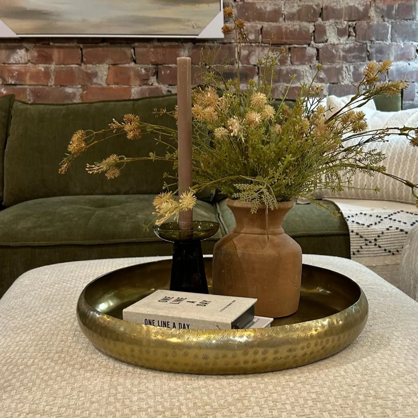 Antiqued Brass Round Tray 45cm