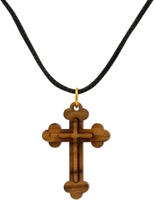 AUTHENTIC Bethlehem Olive Wood Eastern Cross Pendant in Natural Cotton Pouch with Christogram - Cross for Men & Women