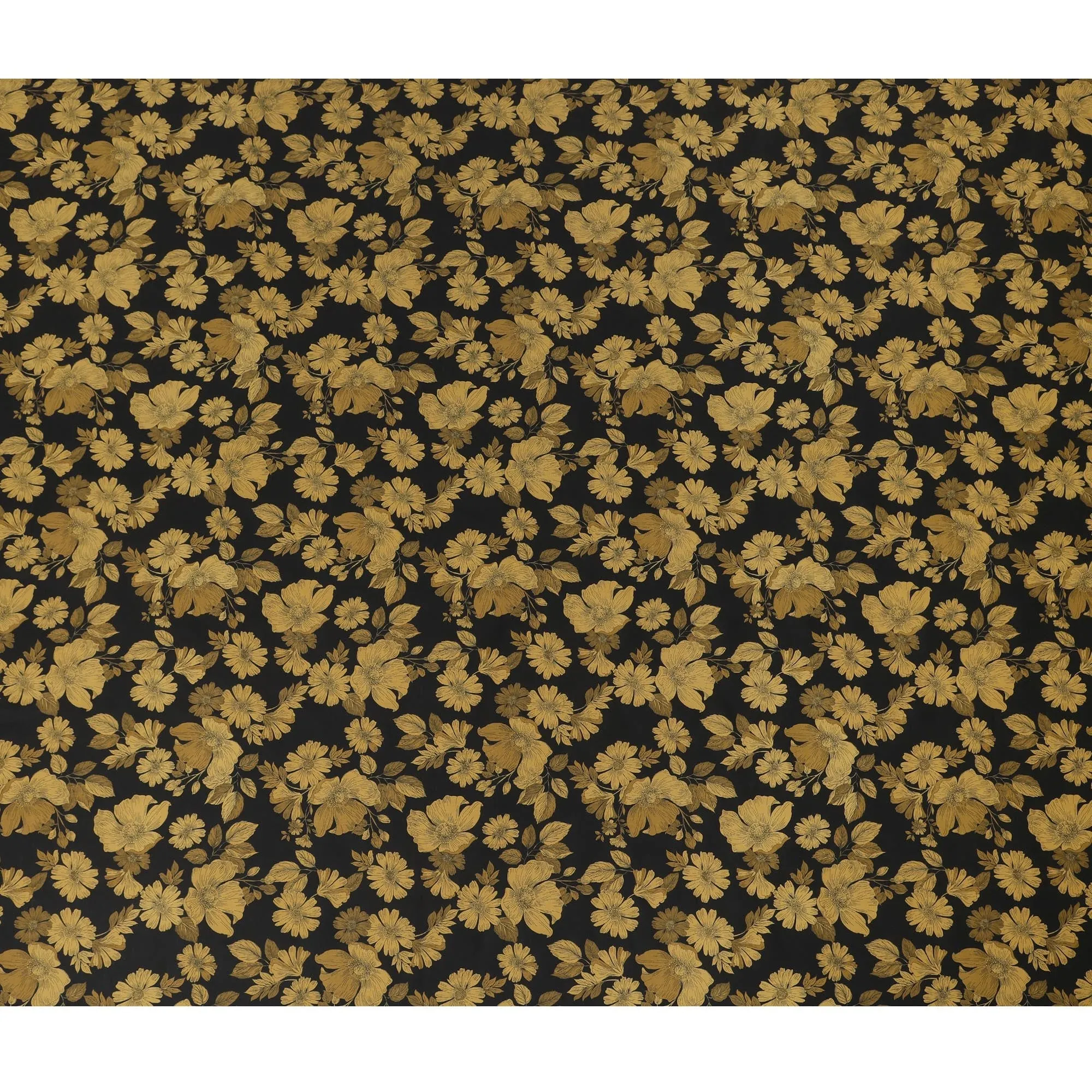 Black and Gold Floral Cotton Lawn Digital Print Fabric - 110 cm Width-D21220