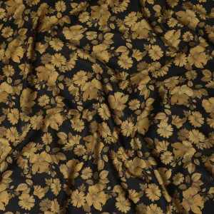 Black and Gold Floral Cotton Lawn Digital Print Fabric - 110 cm Width-D21220