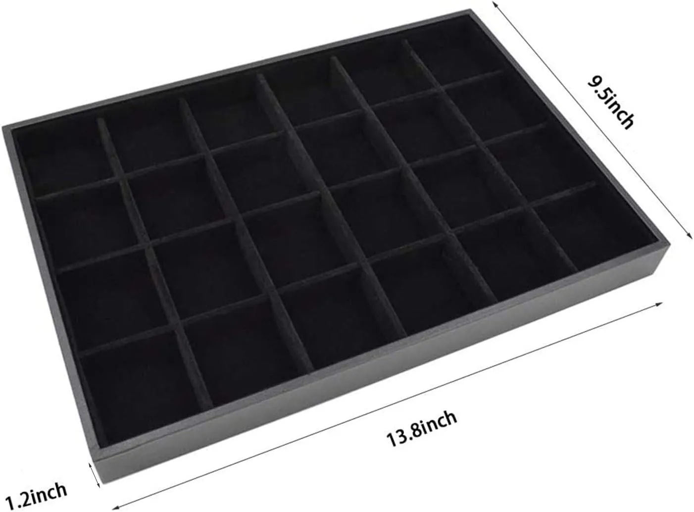 Black Velvet Stackable 24 Grid Jewelry Tray Showcase Display Organizer Holder Dividers for Teen Stud Drop Earring, Watch, Bead, Trinket Storage Adjustable Box Case Dish for College Dorm Woman Drawer