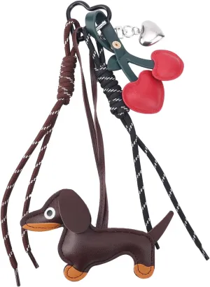 BOXOB Leather Dachshund Keychain, Cute Dog Heart Cherry Keyring Puppy Bag Pendant Key Chain Charm Dachshund Accessories for Handbag Purses Bags Cars Fashion Gifts for Dog Lovers