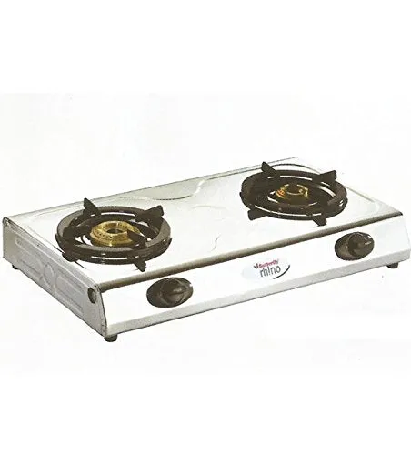 Butterfly Rhino Stainless Steel LPG Stove, 2 Burners, Manual Ignition