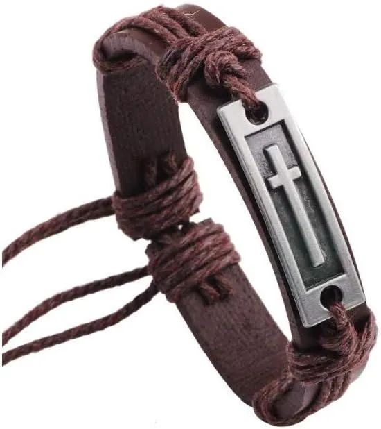 Caiyao Fashion Cross Leather Bracelet Alloy Cross Religious Gifts for Men Jewelry