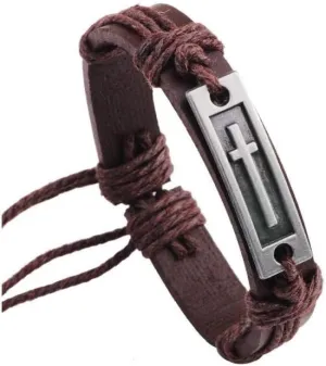 Caiyao Fashion Cross Leather Bracelet Alloy Cross Religious Gifts for Men Jewelry