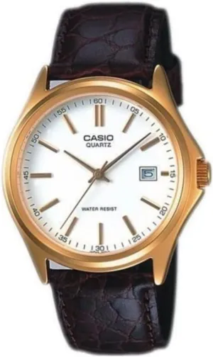 Casio MTP-1183Q-7A Men's Gold Analog Dress Watch w/Croc-Leather Band & Date