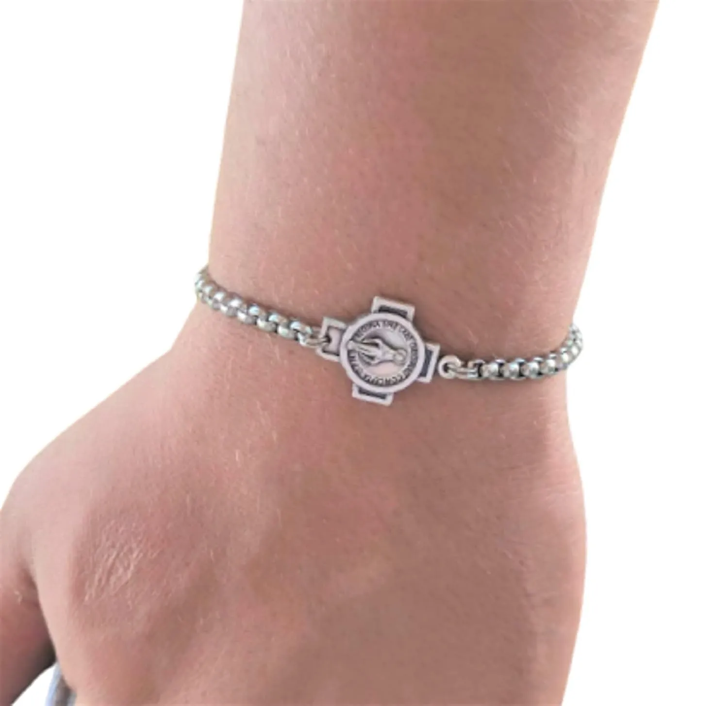 Catholic Miraculous Medal Bracelet Cross Charm Religious Gift Men Women Kids Adjustable Stainless Steel Chain