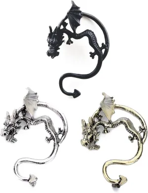 CFISH 3Pieces Halloween Christmas Retro Vintage Black Silver Bronze Punk Temptation Metal Dragon Bite Ear Cuff Clip Wrap Earring Personality Comfortable Not Allergic Earrings