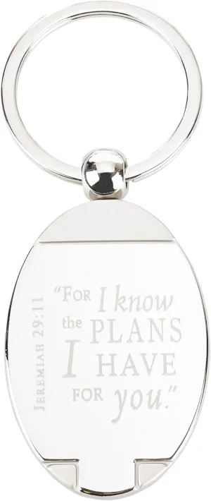 Christian Art Gifts Inspirational Scripture Split Metal Keychain for Men & Women: For I Know The Plans I Have For You -Jer. 29:11 Oval Shaped Silver Metal Bible Verse Keychain for Car Keys, House Keys