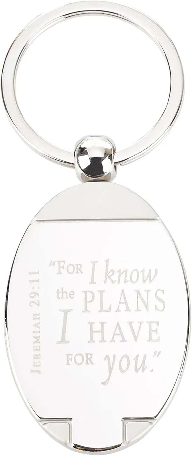 Christian Art Gifts Inspirational Scripture Split Metal Keychain for Men & Women: For I Know The Plans I Have For You -Jer. 29:11 Oval Shaped Silver Metal Bible Verse Keychain for Car Keys, House Keys