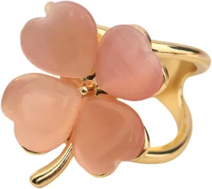 Clover Leaf Silk Scarf Ring Clip Brooch for Women Girls Gold Plated Artificial Color Birthstone Lucky Shamrock Flower Statement Finger Rings Size 8.5 Cute Shawl Scarves Dress Accessories Christmas St.Patrick's Day Jewelry Gift