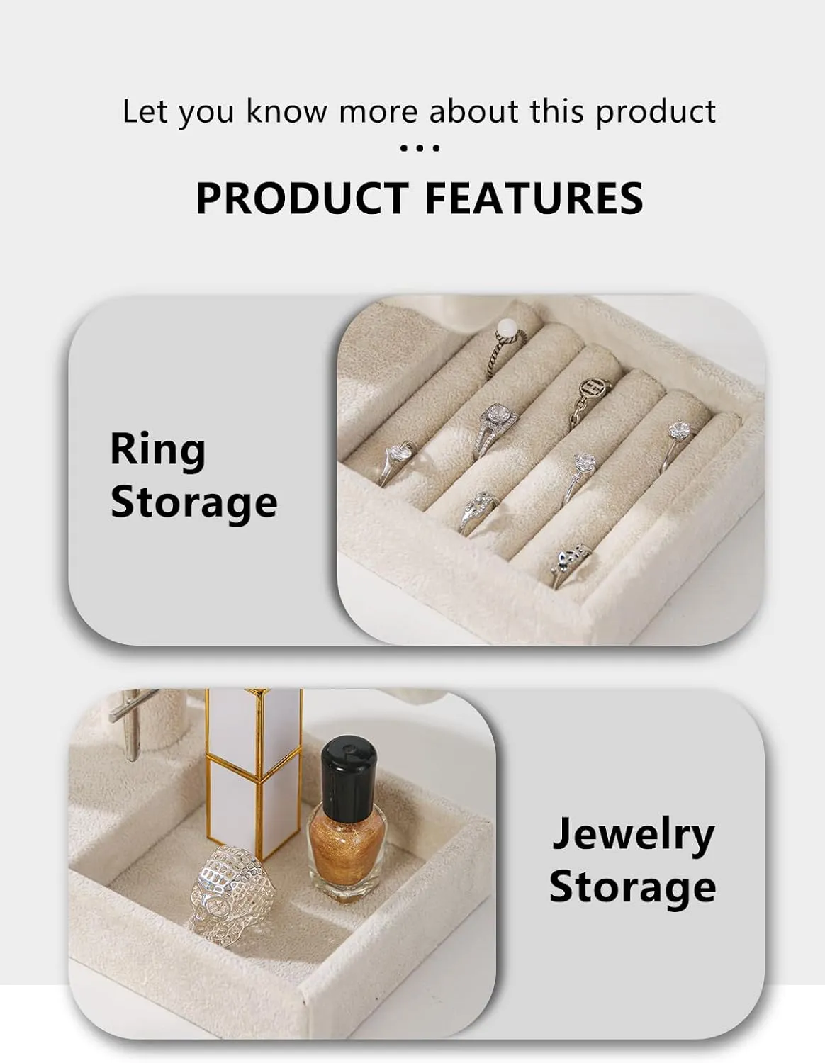 Coward 2 Tier Necklace Bracelet Holder Organizer With ring Tray, Multi-use Jewelry Display Stand For Necklace Bracelet Bangle Watch Scrunchie (Beige/no Lid)