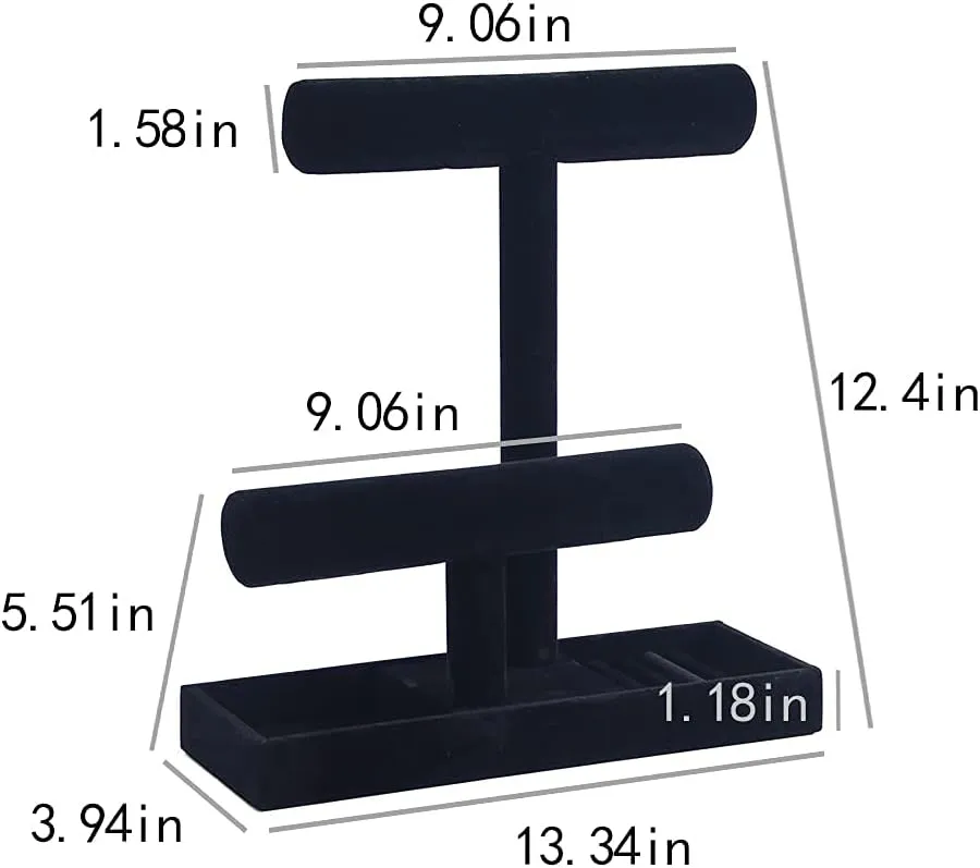 Coward 2 Tier Necklace Bracelet Holder Organizer With ring Tray, Multi-use Jewelry Display Stand For Necklace Bracelet Bangle Watch Scrunchie (Black/no Lid)