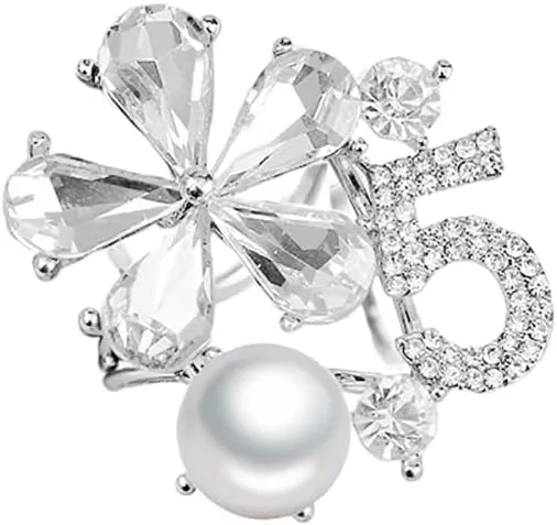 Delicate Flower Number Five Scarf Ring Clip Faux Pearl T-shirt Tie Clothing Rings Crystal Rhinestone Wrap Silk Scarves Buckle Clips Dainty Jewelry Gifts for Women Girls Mother