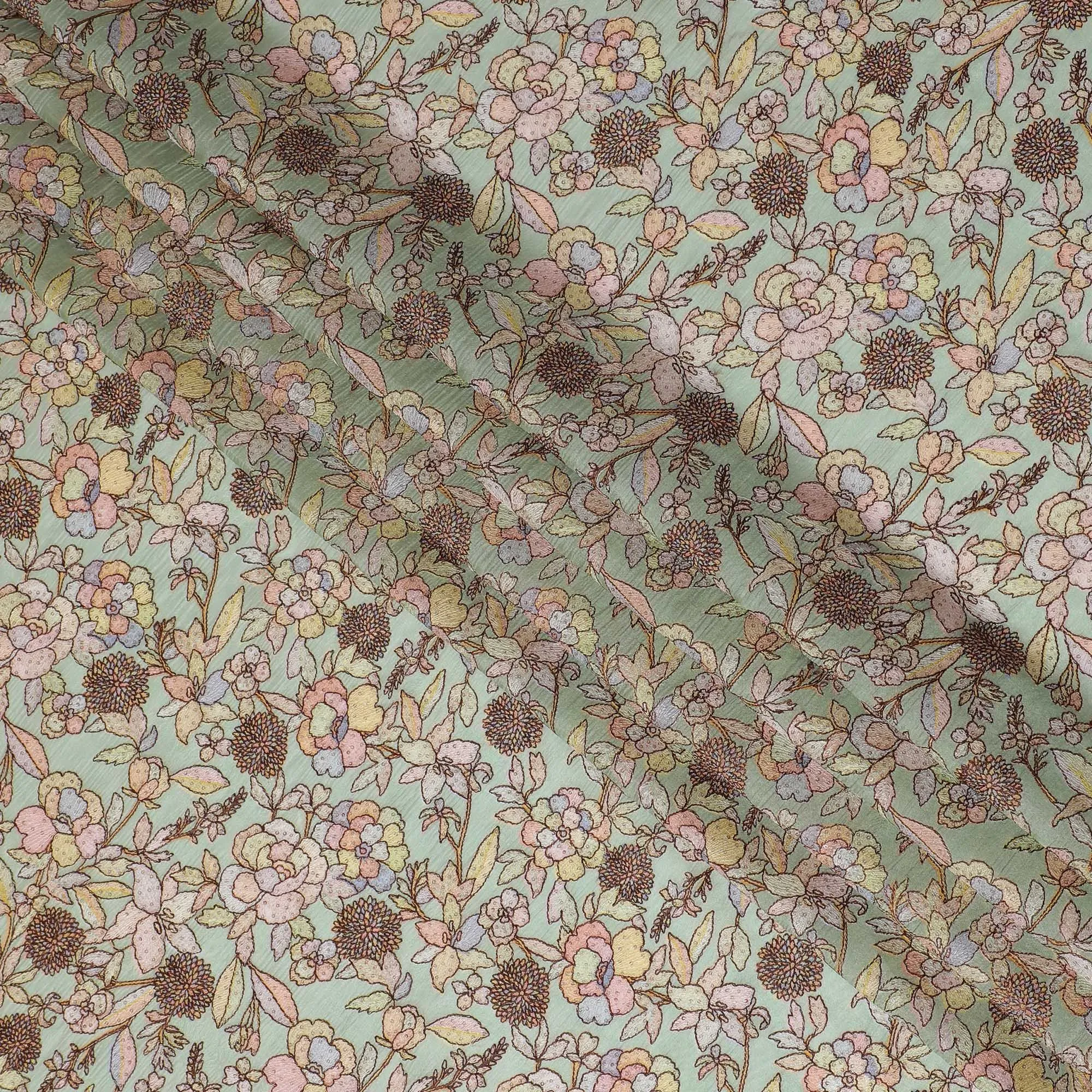 Elegant Tussar Silk Fabric with Floral Print, 110cm Width - Traditional Textile Art from India-D17916