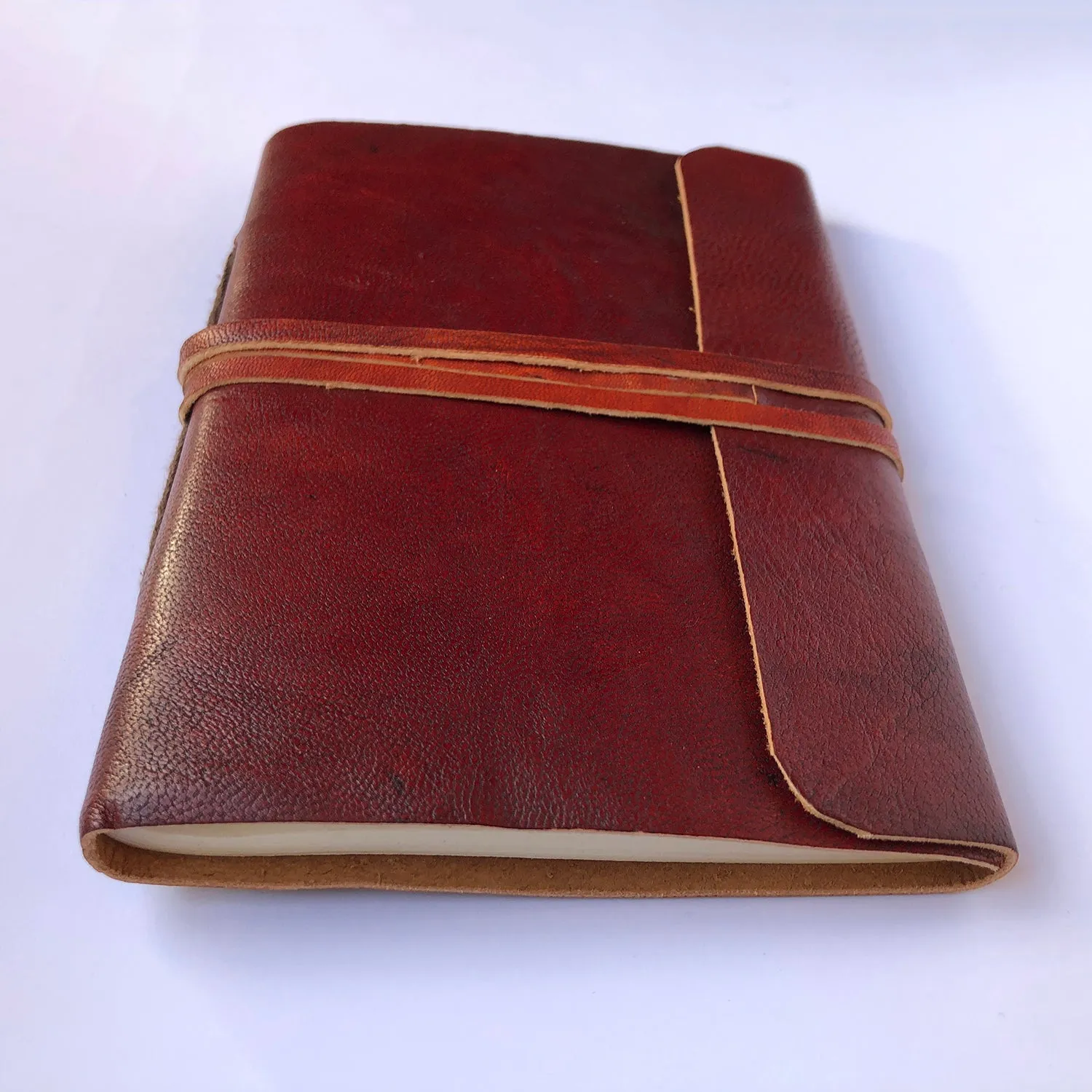 Fair Trade Leather Notebook Folding Flap and Tie (2 Sizes) Handmade Indian Diary Sketchbook Journal