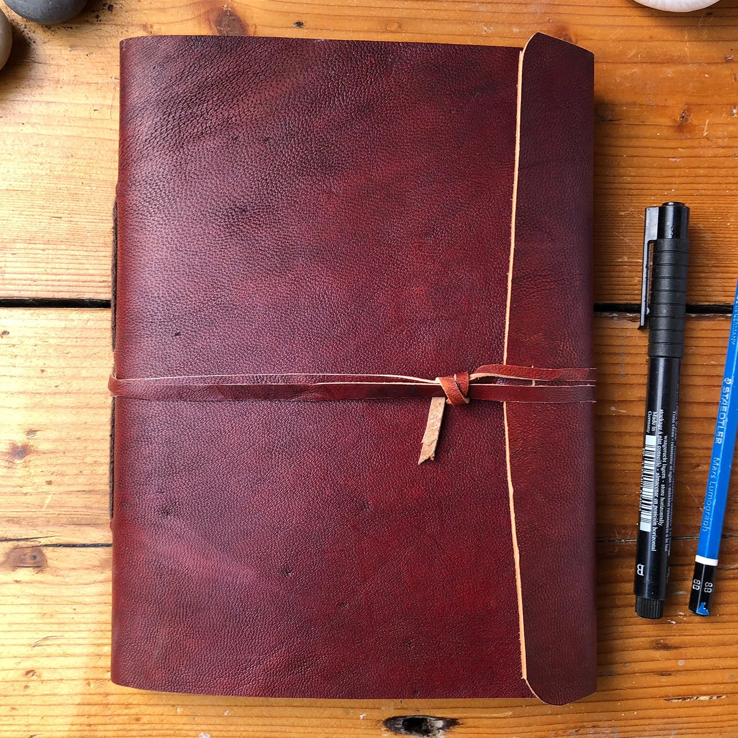 Fair Trade Leather Notebook Folding Flap and Tie (2 Sizes) Handmade Indian Diary Sketchbook Journal