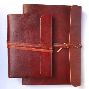 Fair Trade Leather Notebook Folding Flap and Tie (2 Sizes) Handmade Indian Diary Sketchbook Journal