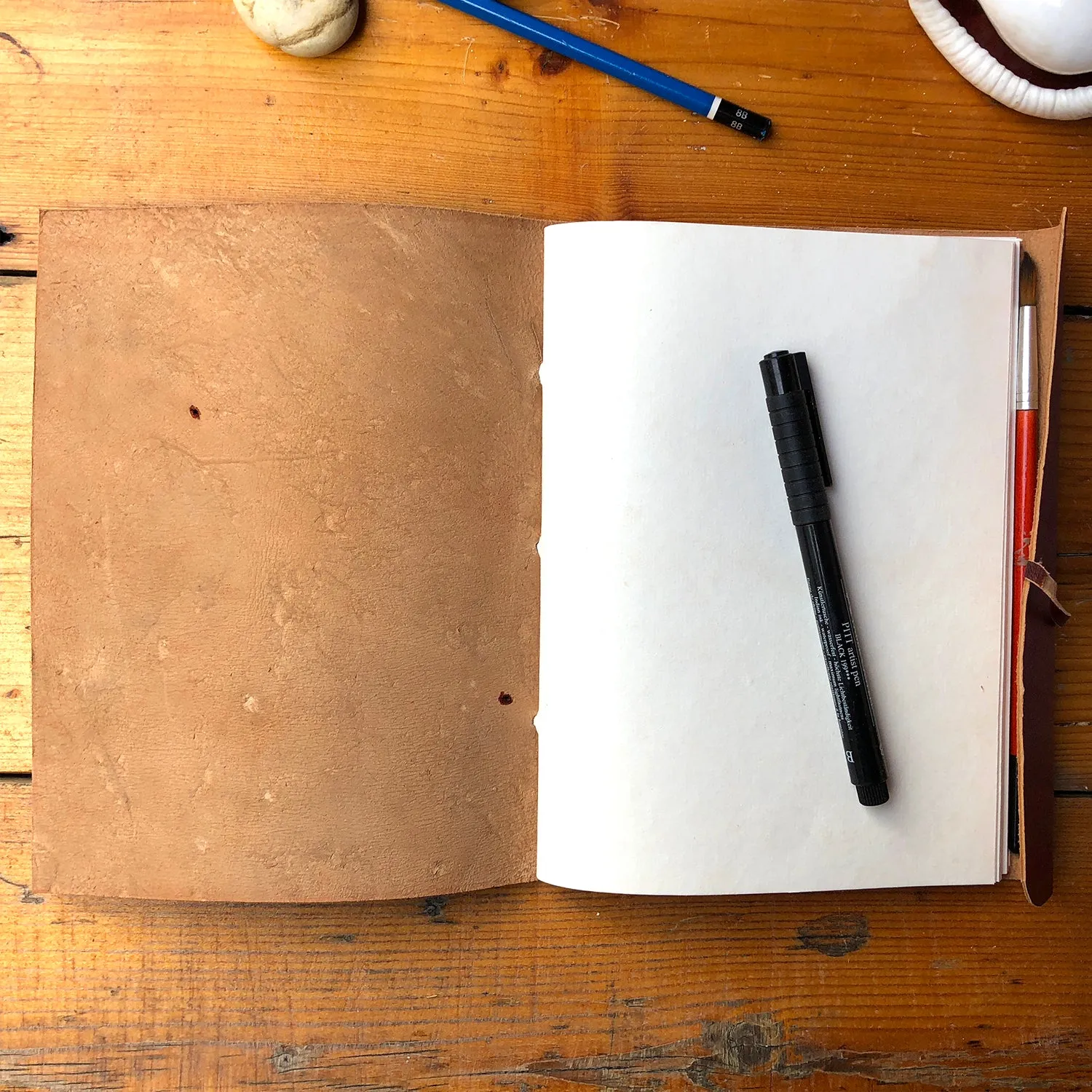 Fair Trade Leather Notebook Folding Flap and Tie (2 Sizes) Handmade Indian Diary Sketchbook Journal