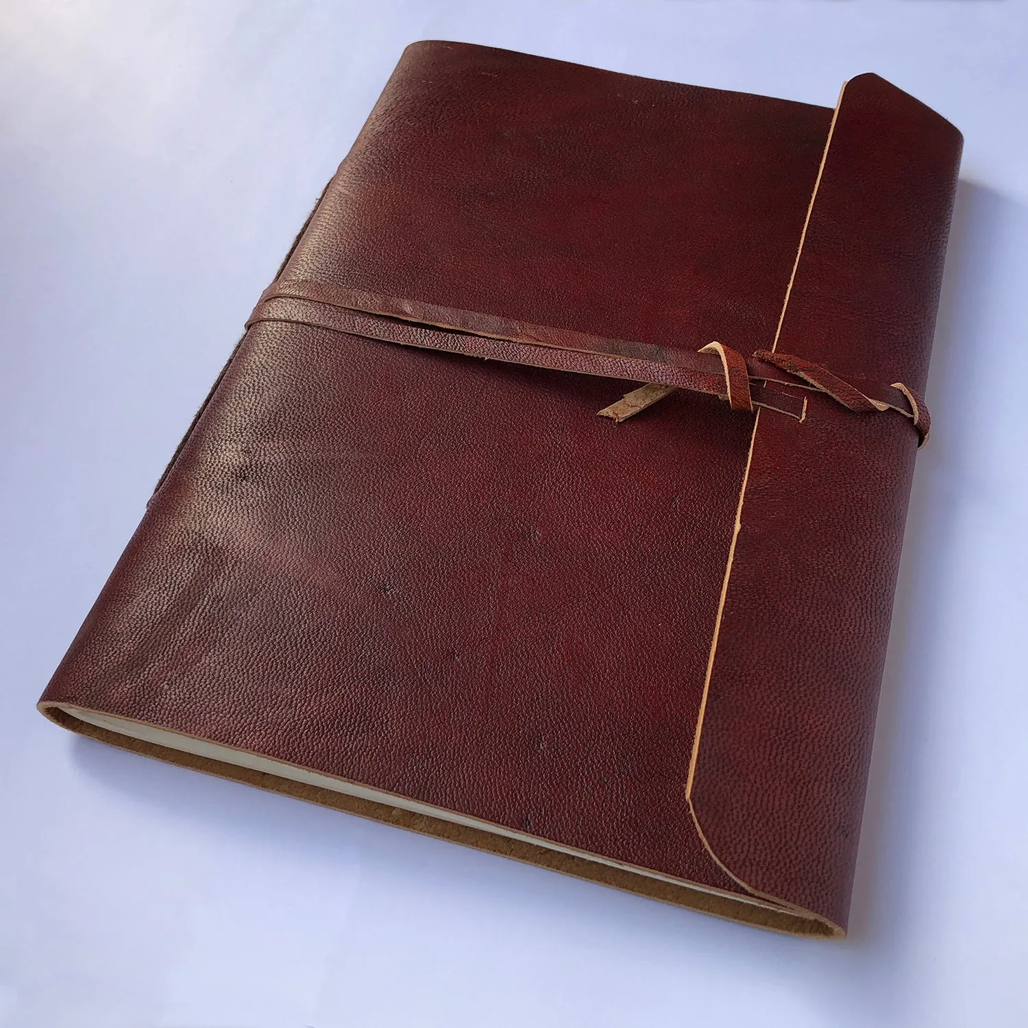 Fair Trade Leather Notebook Folding Flap and Tie (2 Sizes) Handmade Indian Diary Sketchbook Journal
